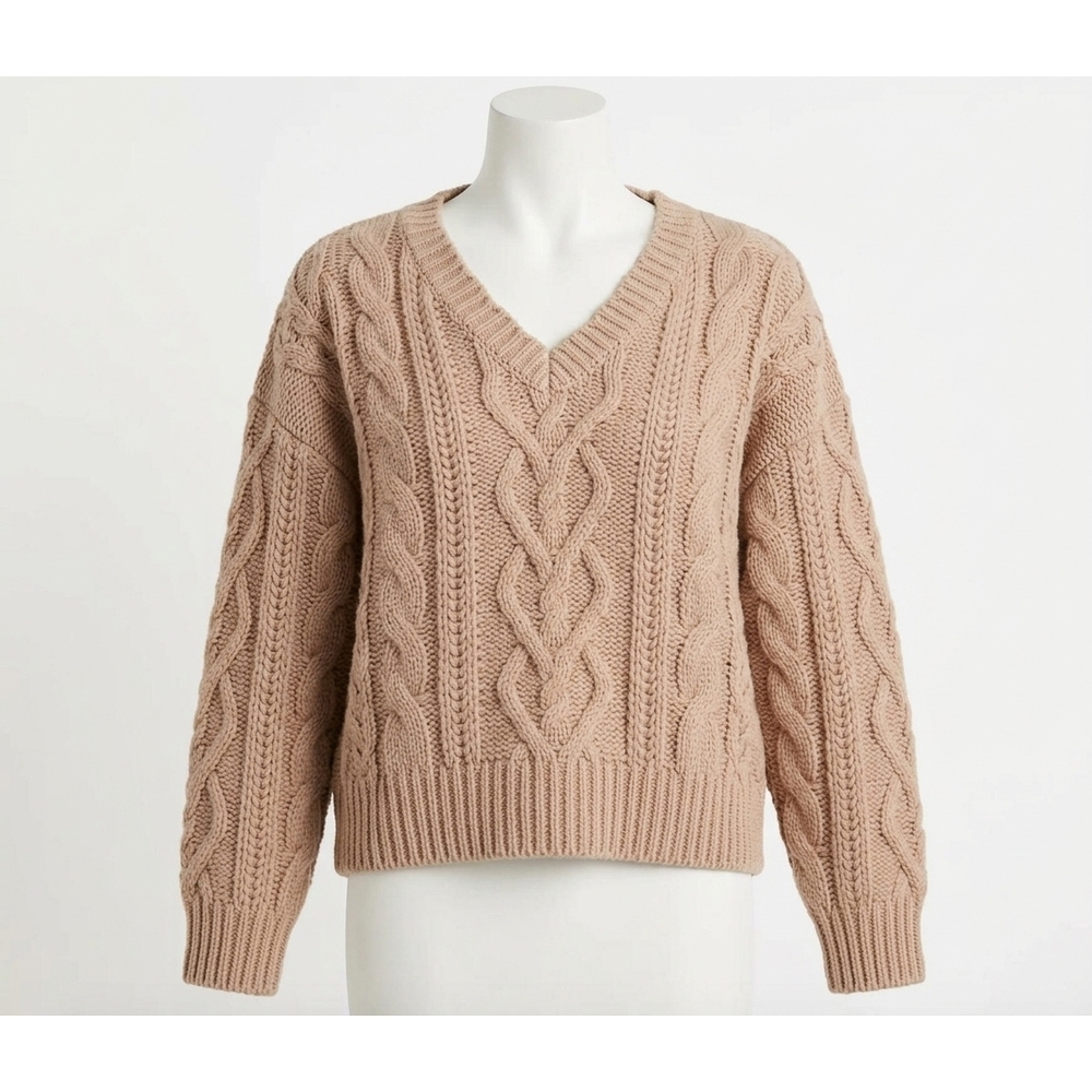 NEW LOVESHACKFANCY croisette v-neck pullover sweater in camel